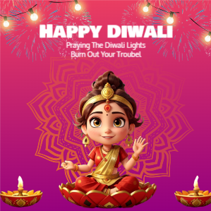 Happy Diwali Greeting Wish With Cute Girl Cartoon Character For Free