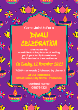 Diwali 2023 Party Celebration Invitation for WhatsApp | Wishes & Greeting Card For Free