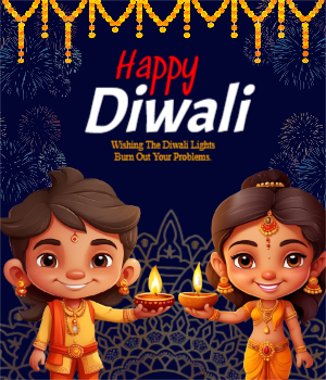 Diwali 2023 template festival of lights With Cute Cartoon Characters For Free