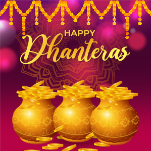Subh Dhanteras Or Happy Dhanteras Wishing and Greeting Message Template Design For Social Media
