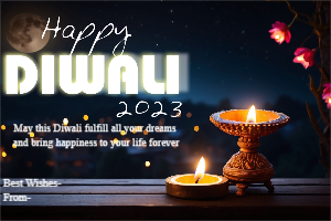 Happy Diwali Wishing Template With Moon Facing Diya Background