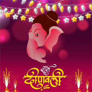 Subh Diwali 2023 Wishing Banner WithGanesh ji and Diya illustration Cdr For Free