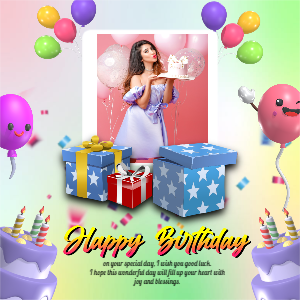  Happy Birthday Cute Boy and Girl with Photo frame Template For Free