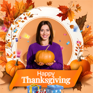 Happy Thanksgiving 2023 Template Design With Photo Place Holder With Ornage Background