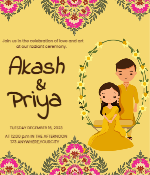  Yellow Haldi Invitation Card With Couple Without Bread Template Design For Free