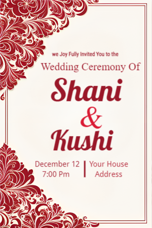 Classic Red Color Wedding Invitation Hindu Wedding Card Template Design