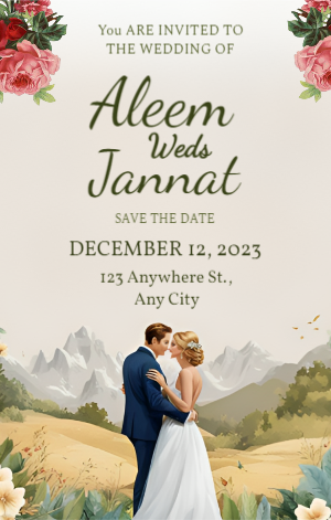Green And Violet Illustration Floral Wedding Invitation Poster