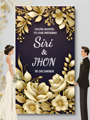 Golden Floral Wedding Invitation Card Design
