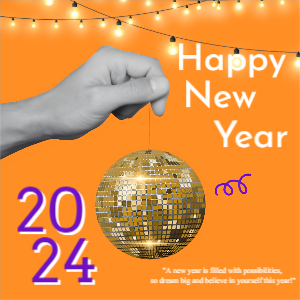 Orange Bold illustrative NEW YEAR 2024 for your Instgram Post and Stories