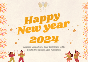 Beige Morden Happy New Year 2024 Greeting Card and Message 
