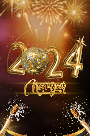 Black & Gold Simple Happy New Year 2024 Poster