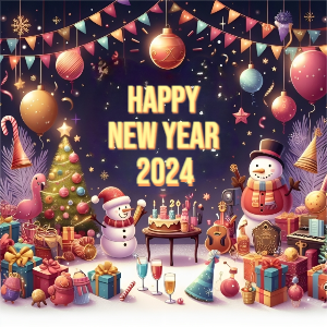 New Year 2024 Digital Artz Style Greeting card Template Design Download For Free