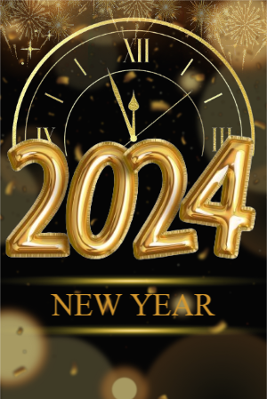 Black And Gold Happy New Year 2024 Flyer Design Template For Free
