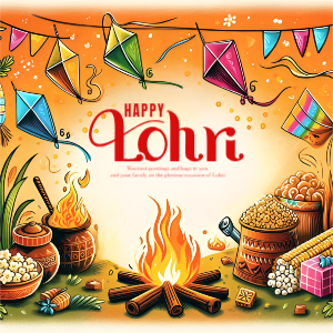 Happy Lohri Punjabi Festival Holiday Template orange bg with  for free