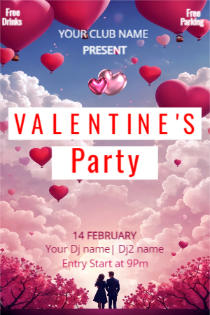 Happy Valentien's Day Party Flyer Design Template For Free