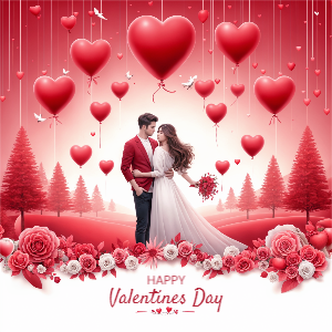 Happy Valentines Day 2024 Greeting Couple Template Design For Free