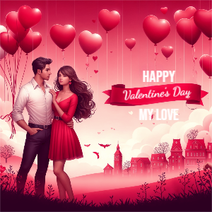 Happy Valentines Day 2024 Greeting Couple Template Design For Free