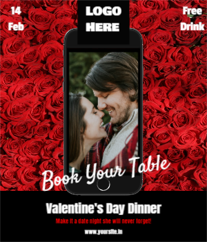 Red Valentine's Day Ad of Couple Photo Restaurant Poster