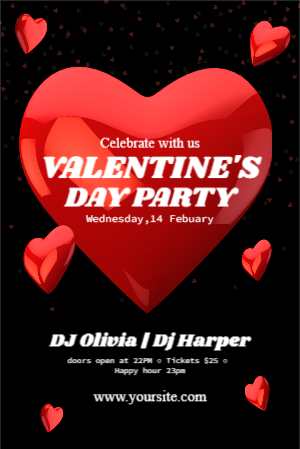 Red Black Valentines Day Party Poster