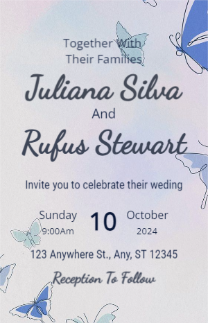 Blue Purple  Watercolor Simple Minimalist Wedding Invitation
