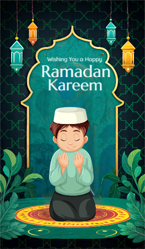 Ramadan Kareem Greeting Wishing With Boy Doing Nawaz Template Design Downlaod For Free