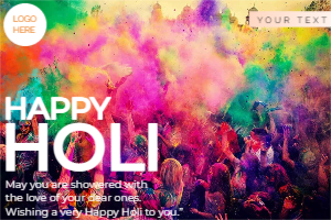 Happy Holi Wishes With Group of people having holi festival Template For Free