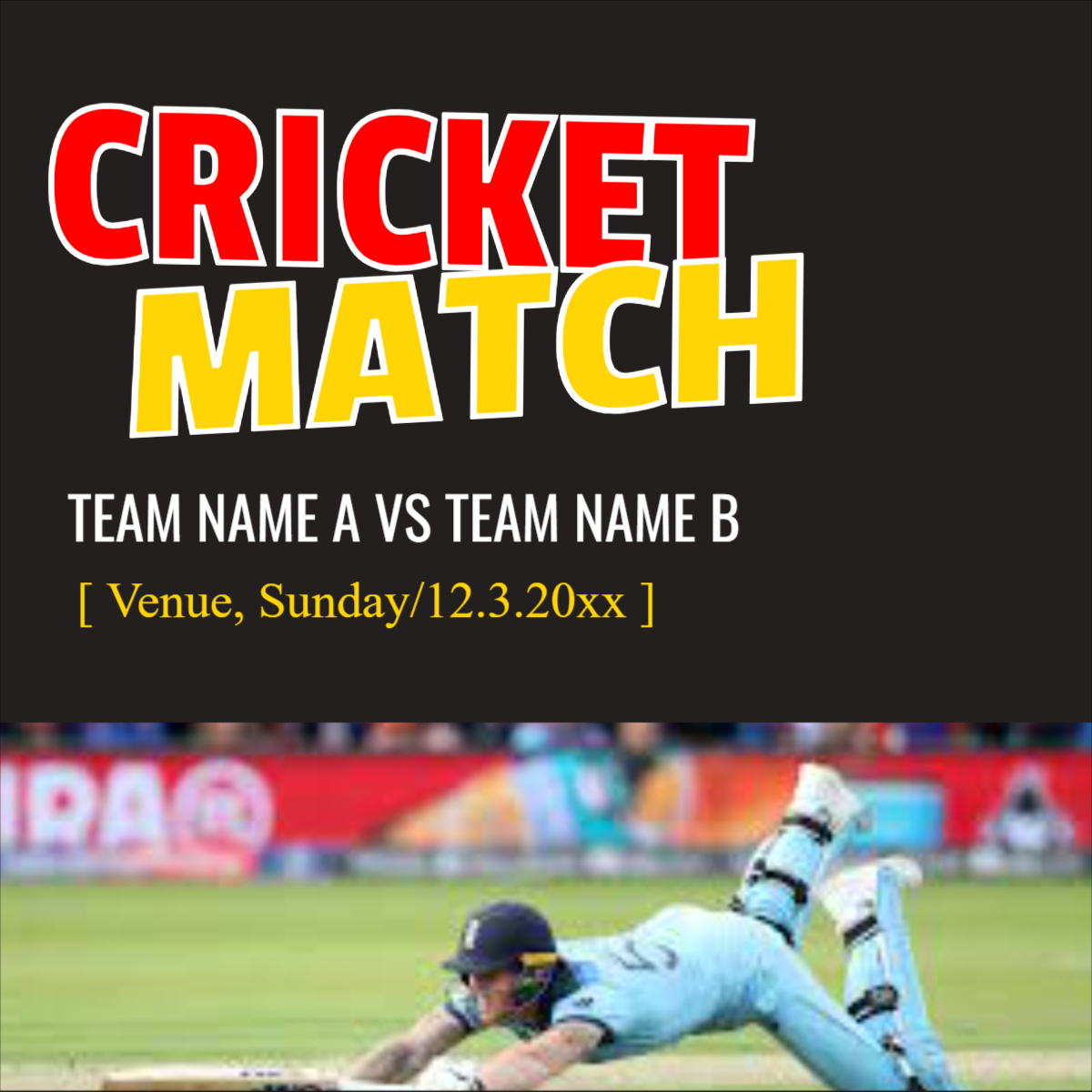  Simple Cricket Match Versus Poster Design Template For Free