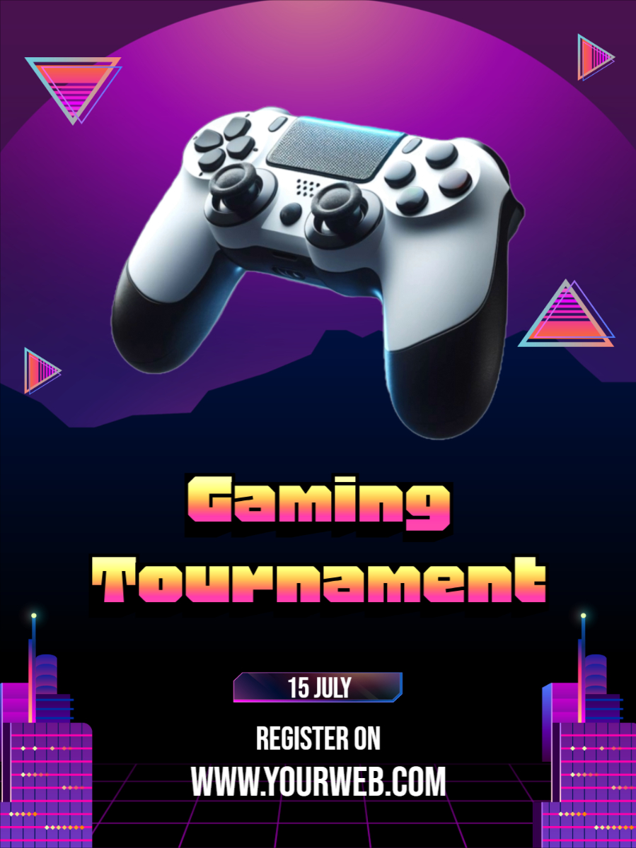 Purple And Black Modern Game Tournament Poster Design Template