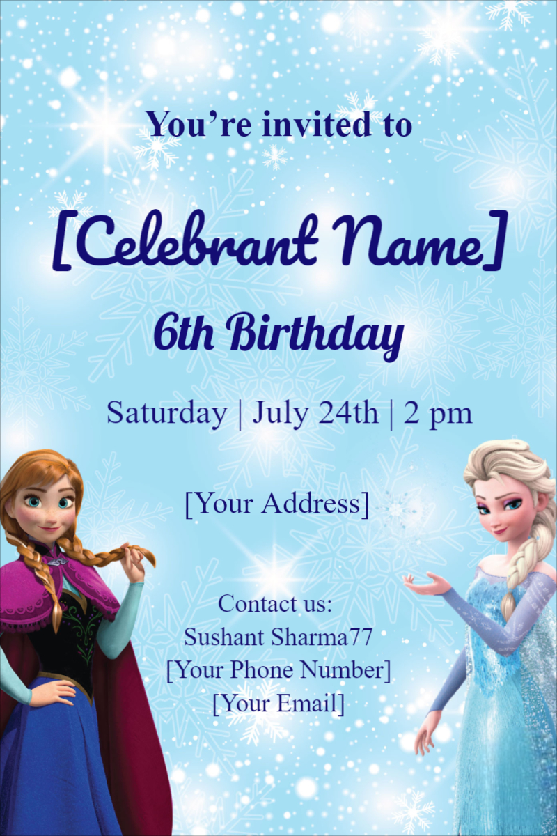 Birthday Invitation For Girls In Frozen Elsa Theme For Free