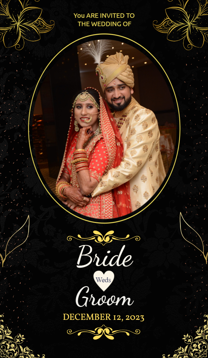 Black and Gold Traditional Indian Wedding Invitation Mobile template for free