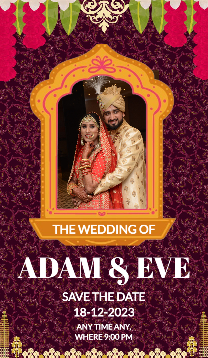 Gold Traditional Indian Wedding Invitation Mobile Template For Free