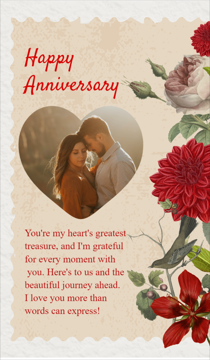 Red & Beige Modern Floral Watercolor Happy Anniversary Instagram Post Template For Free