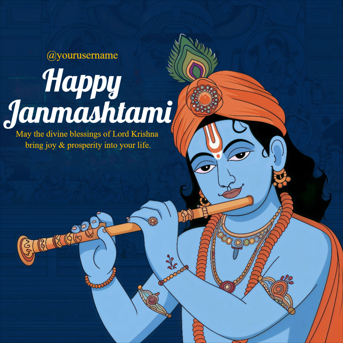 Blue  Illustrative Krishna Janmashtami Greetings Template Design Download For Free