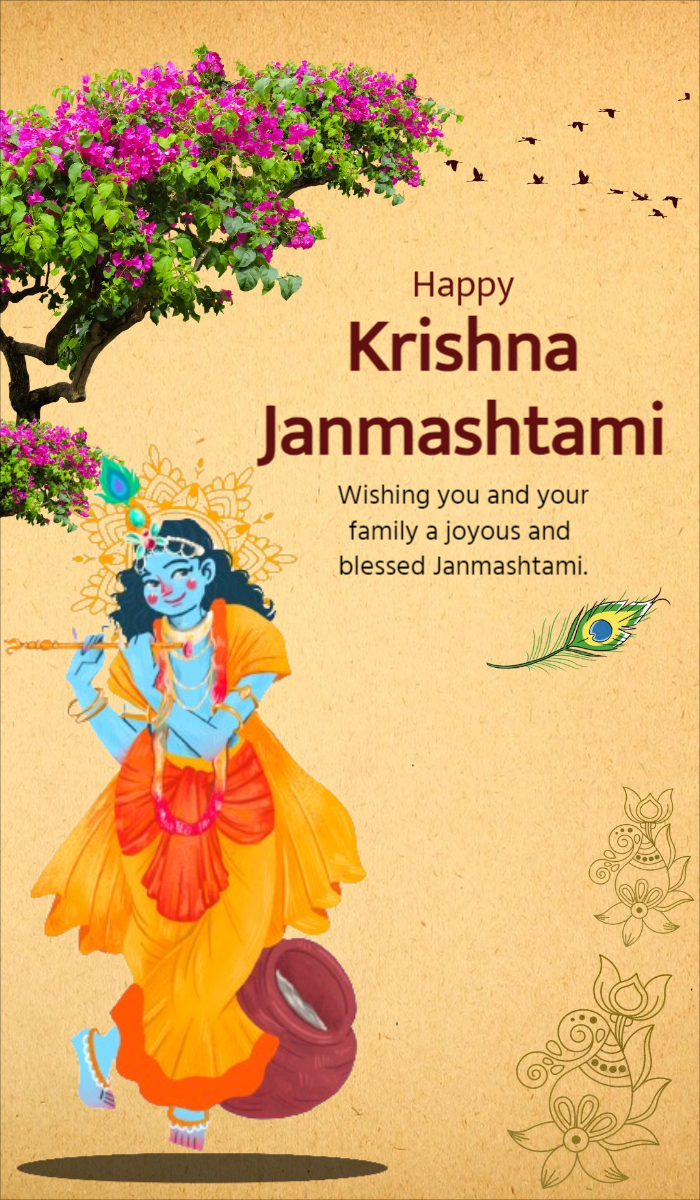 Beige and Brown Illustrative Krishna Janmashtami Greeting Instagram Post