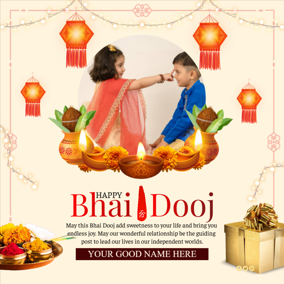 Happy Bhai Dooj Personlazied Photo Wishing Template Download For Free