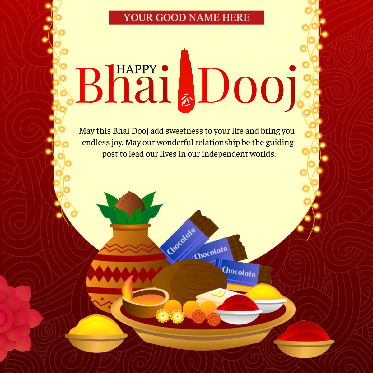 Happy bhai Dooj Best Wishes Royal Red Template Download For Free