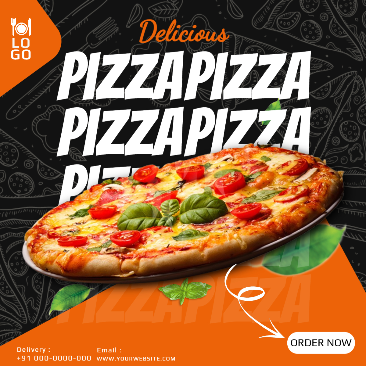  Food menu and delicious pizza social media poster template