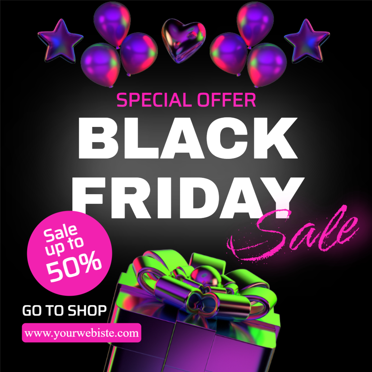 Black and Pink Bold Black Friday Sale Facebook Post