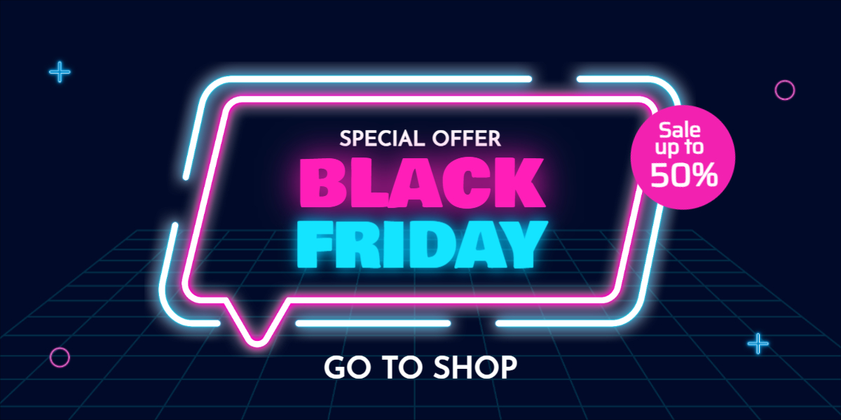 Black Pink Light Blue Neon Modern Black Friday Sale Promotion Banner