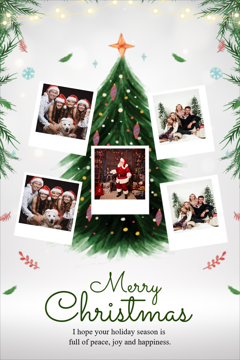 Green and White Simple Merry Christmas Photo Collage Portrait Template For Free