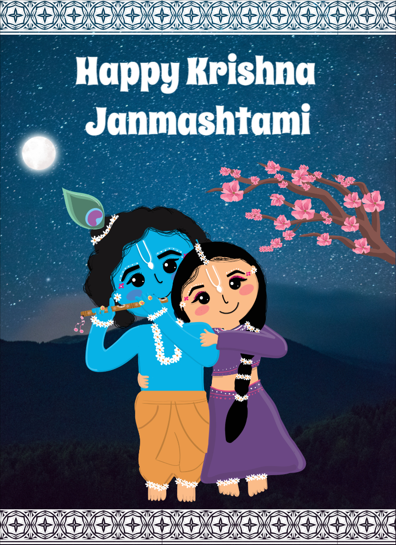 Happy Krishna Janmasthami 2025 Dark Bule Indian Art illustrative Template Download For Free