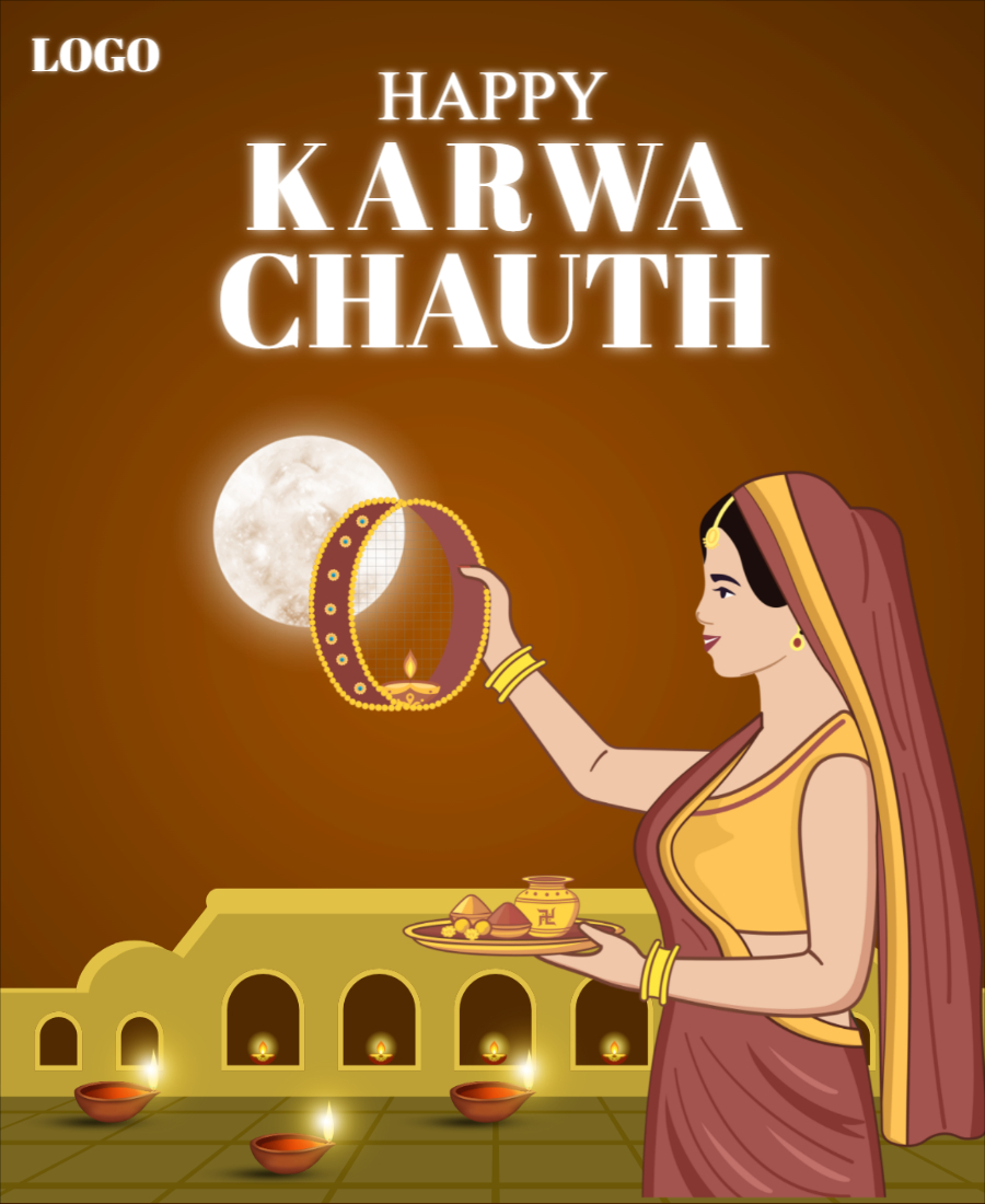 Gold and Brown Illustrated Karwa Chauth Instagram Post Download For Free
