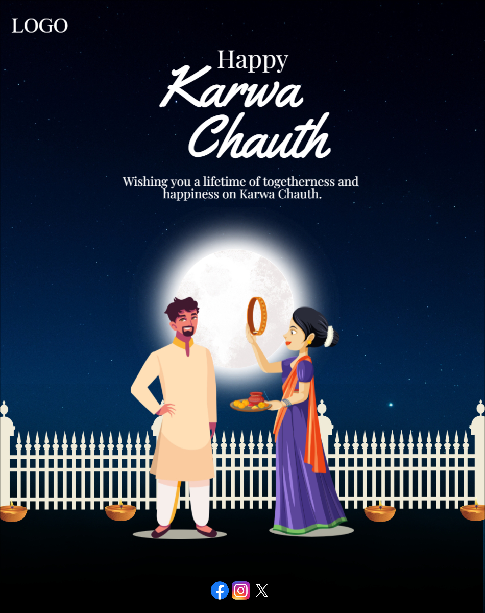 Gold and Purple Illustrated Karwa Chauth Instagram Post Download For Free