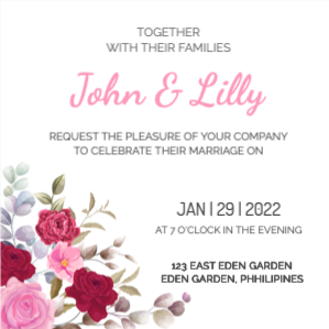 Wedding Invitation card with Watercolor Flowers
