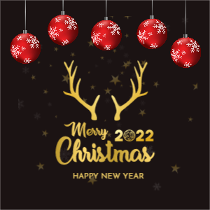 Merry Christmas & New Year 2022 Banner with red Christmas Balls