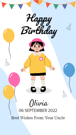 Blue and Yellow Illustrated Birthday Greeting Instagram Story