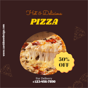 Brown And Yellow Color Pizza Food Delivery Social Media Post